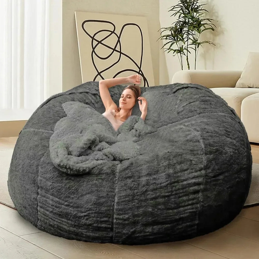 Bean Bag Chair for Adults Kids Without Filling Comfy Fluffy Giant Round Beanbag Lazy Sofa Cover for Reading Chair Floor Chair