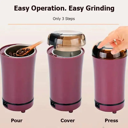 NEW Mini Portable Electric Coffee Bean Grinder, Kitchen Tool, Herbs Salt Pepper Spices Nuts Crusher, EU Plug -Black