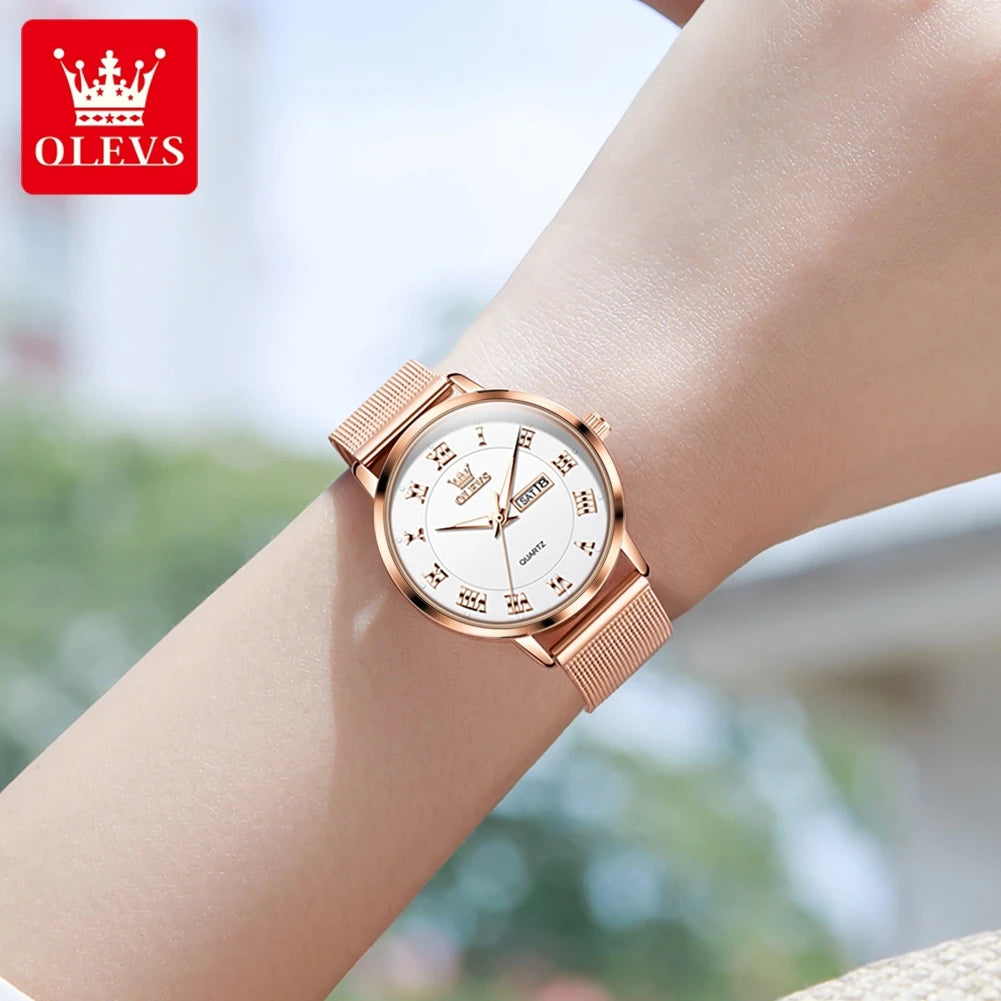 OLEVS 2920 Women's Watch Top Quality Stainless Steel Waterproof Double Calendar Quartz Watch Classic Fashion Luxury Women Watch