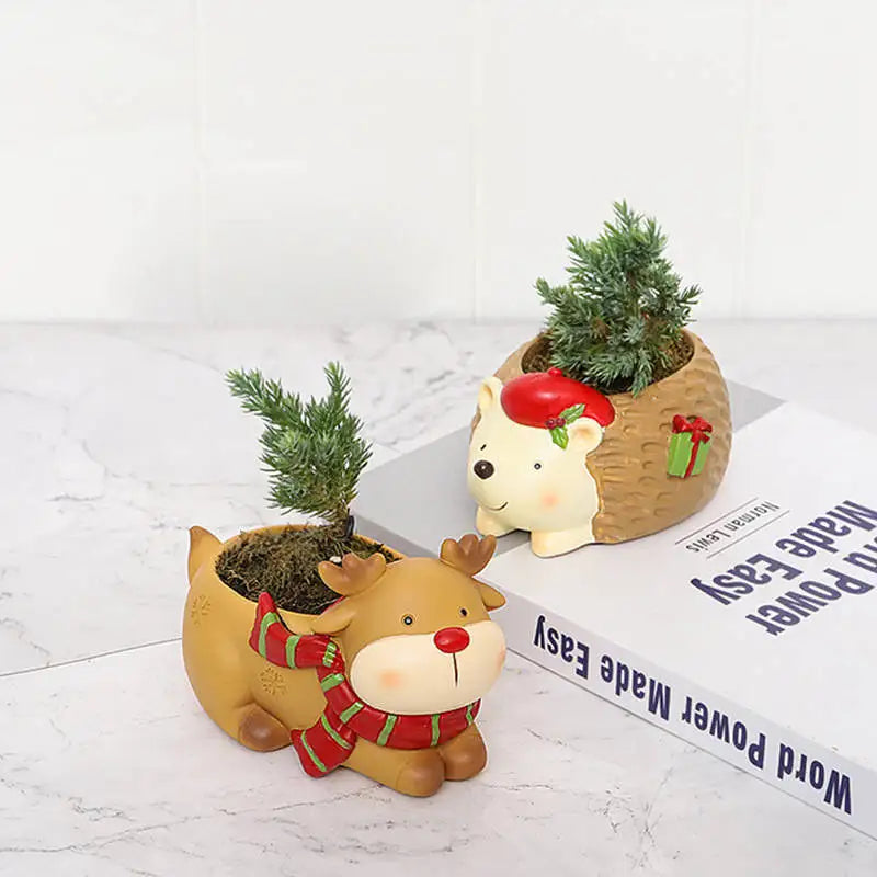 New Cartoon Resin Flower Pot Cute Elk Rabbit Animal Shape Succulent Flower Pot Home Gardening Succulent Planter Potted Plant Pot