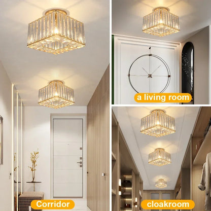 Modern Crystal Ceiling Light Flush Mount Ceiling Chandeliers Lamp LED Bedroom Corridor Entrance Lighting Fixtures E27 Gold Black