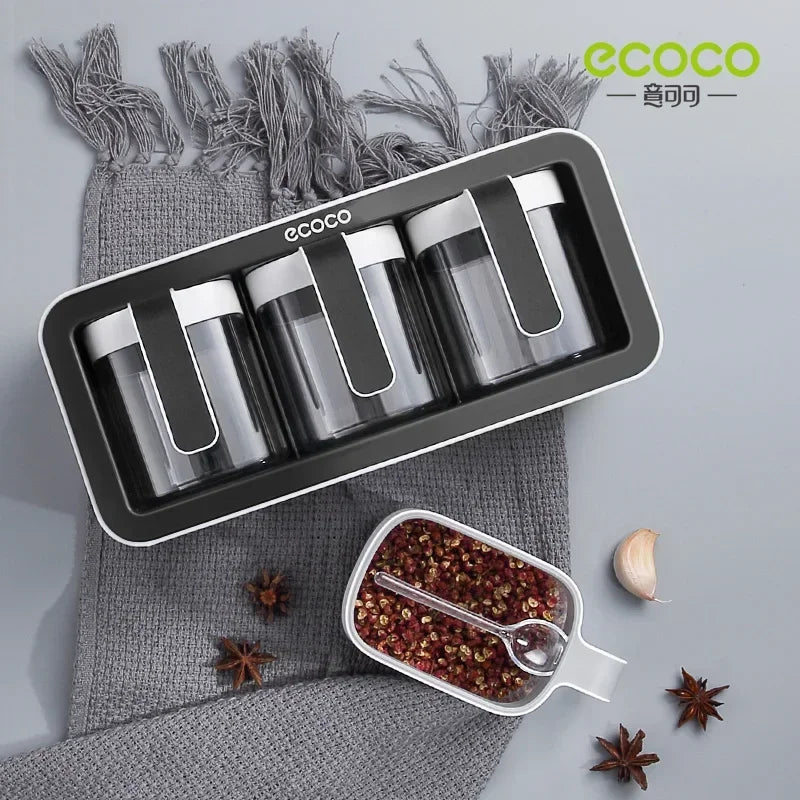 ECOCO Wall Mounted Seasoning Box, Spice Storage Rack, Seasoning Organizer, Kitchen Accessories, Salt Jar Shaker, Pepper Container