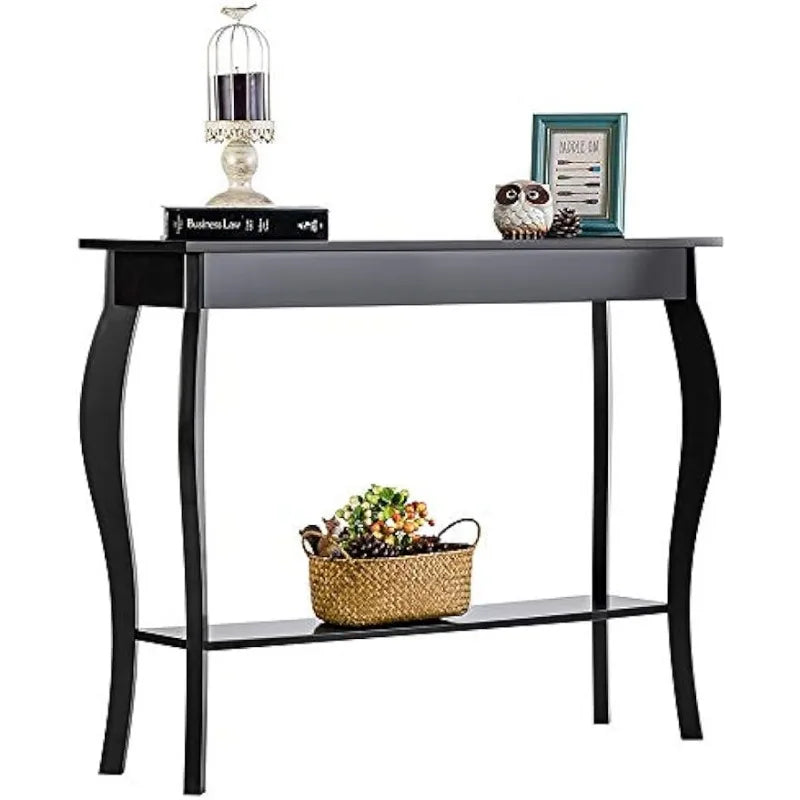 ChooChoo Narrow Console Table, Chic Accent Sofa Table, Entryway Table, Black console table for living room