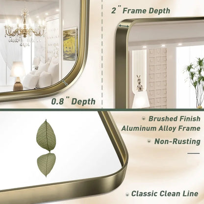 TokeShimi 60 x 36 Inch Brushed Gold Bathroom Vanity Mirror for Wall with Non-Rusting Aluminum Alloy Matte Metal Frame for Modern