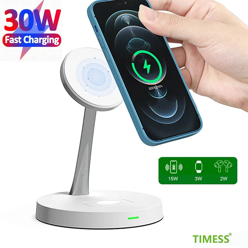 3 in 1 Qi Fast Wireless Charger Stand For iPhone 14 13 12 Apple Watch 4 in 1 Charging Station for Airpods Pro iWatch With light