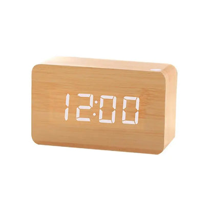 Alarm Clock LED Wooden Watch Table Voice Control Digital Wood Despertador USB/AAA Powered Electronic Desktop Clock Home Supplies