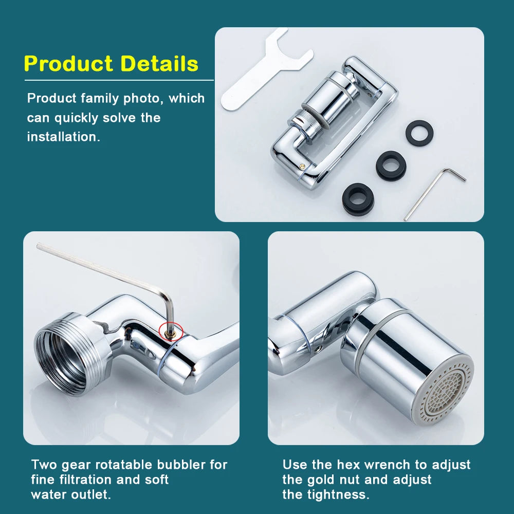 Stainless steel Universal 1440 °Swivel Robotic Arm Swivel Extension Faucet Aerator Kitchen Sink Faucet Extender 2Water Flow Mode