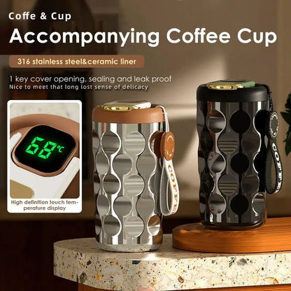 410ml Temperature Display Coffee Cup Smart Thermos Camping Travel Coffee Mug Stainless Steel Thermal Cup Leakproof Water Cup