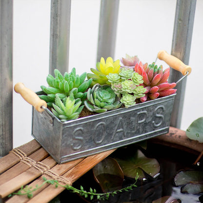 Creative Flower Pot Square Iron Sheet Soap Box Storage Container With Hendle Vintage Home Green Plants Pot Succulent Pot Tray