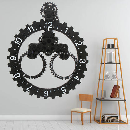 27" Modern Industrial Mechanical Moving Gear Clock Metal Gear Wall Clock Black Decor Silent/No Ticking