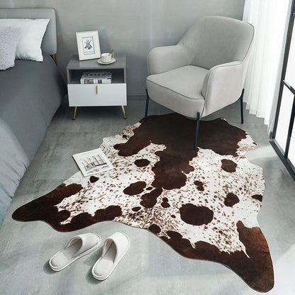 American Style Cowhide Carpet Cow Print Rug for Bedroom Living Room Cute Animal Printed Carpet Faux Cowhide Rugs for Home Decor