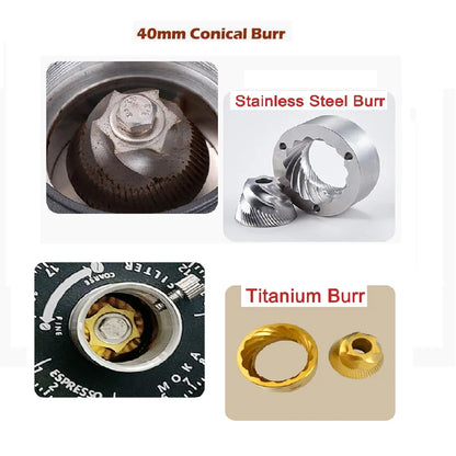 ITOP itop40 Titanium Burr Electric Coffee Grinder with Blow Hopper Cylindrical Aluminum Alloy Fuselage 40MM Conical Burr ITOP 40