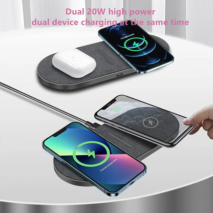 40W 2 In 1 Dual Wireless Charger for Samsung S24 S23 S22 Double Fast Charging Pad For iPhone 15 14 13 12 11 XS XR Airpods 3 Pro