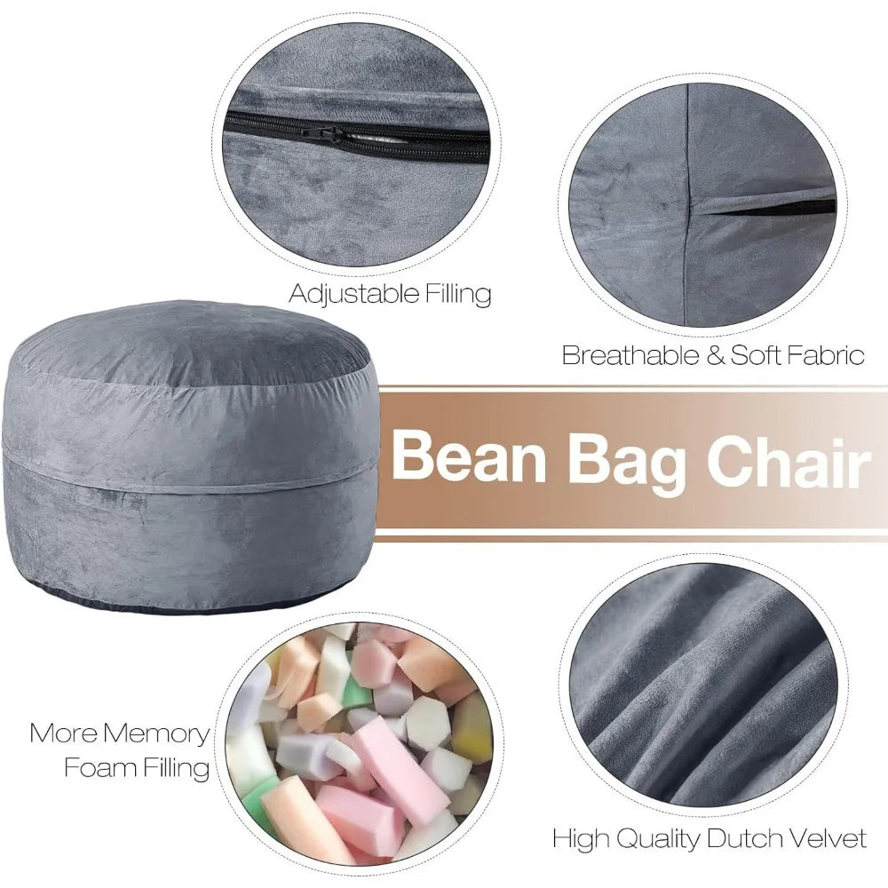 3 ft Bean Bag Chairs for Adults/Teens with Filling, Medium Bean Bag Sofa with Memory Foam, Furniture Bag