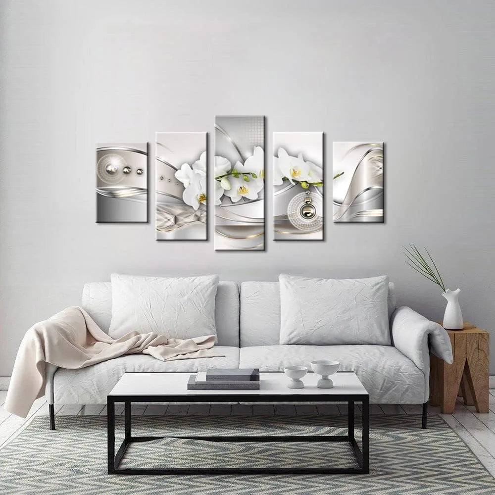 Wall Decor Large Vibrant Floral Canvas Wall Art Pearl Orchid Print Artwork Modern Decorative 5 Panels Home Decoration Paintings