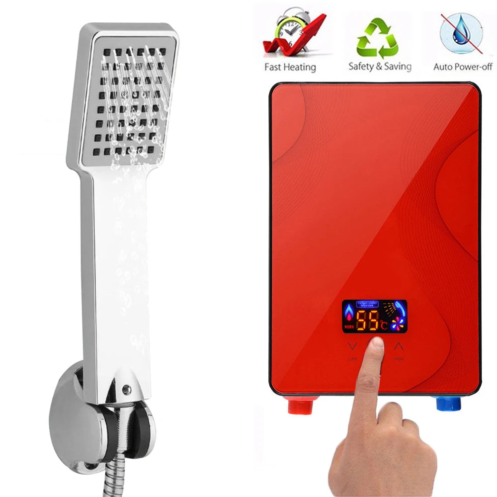 Electric Instantaneous Water Heater Tankless Bathroom Shower Hot Water Set For Bathroom Kitchen Hotel 6.5Kw 220V Red