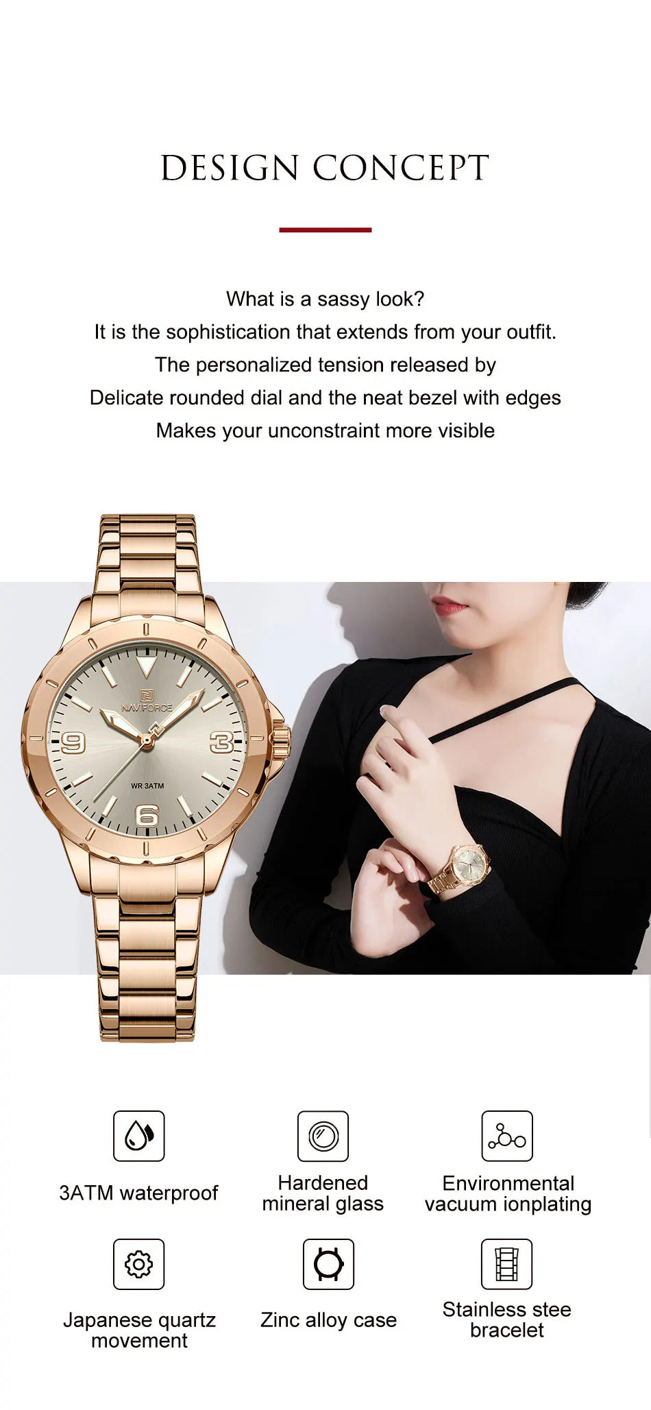 NAVIFORCE Fashion Women Wrist Watch Stainless steel Dress Quartz Ladies Watch Waterproof Wild Girlfriends Watch Birthday Gift