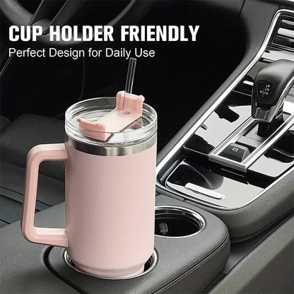 1200ML 304 Stainless Steel Insulated Water Bottle, Thermal Coffee Car Cup Cold Hot Mugs, Vacuum Flask With Handle Straw For Sport