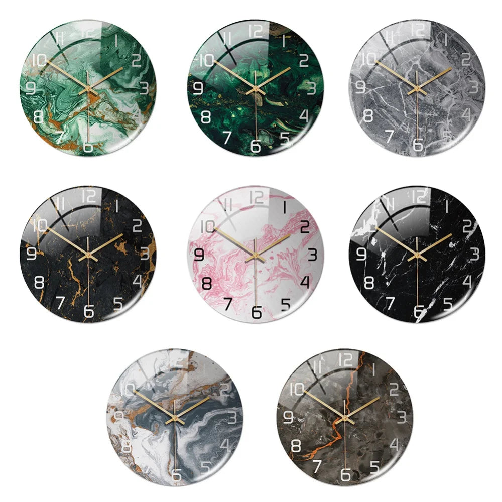 3D Acrylic Black Gold Marble Pattern Wall Adhesive Clock Metal Needle Silent Clock Mechanism Modern Living Room Home Decoration