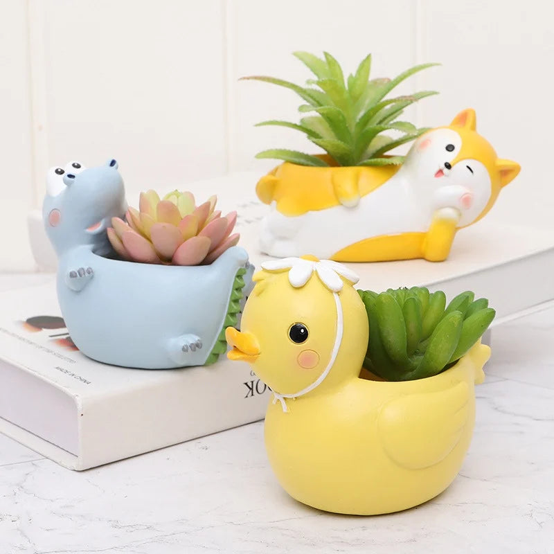 Cartoon Animal Succulent Flower Pot Cute Rabbit Duck Shape Flowerpot Garden Planting Pot Desktop Ornaments Garden Planter