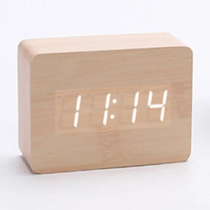 Alarm Clock LED Wooden Watch Table Voice Control Digital Wood Despertador USB/AAA Powered Electronic Desktop Clock Home Supplies