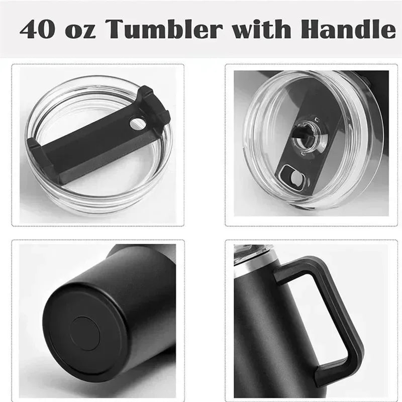 1200ML 304 Stainless Steel Insulated Water Bottle, Thermal Coffee Car Cup Cold Hot Mugs, Vacuum Flask With Handle Straw For Sport