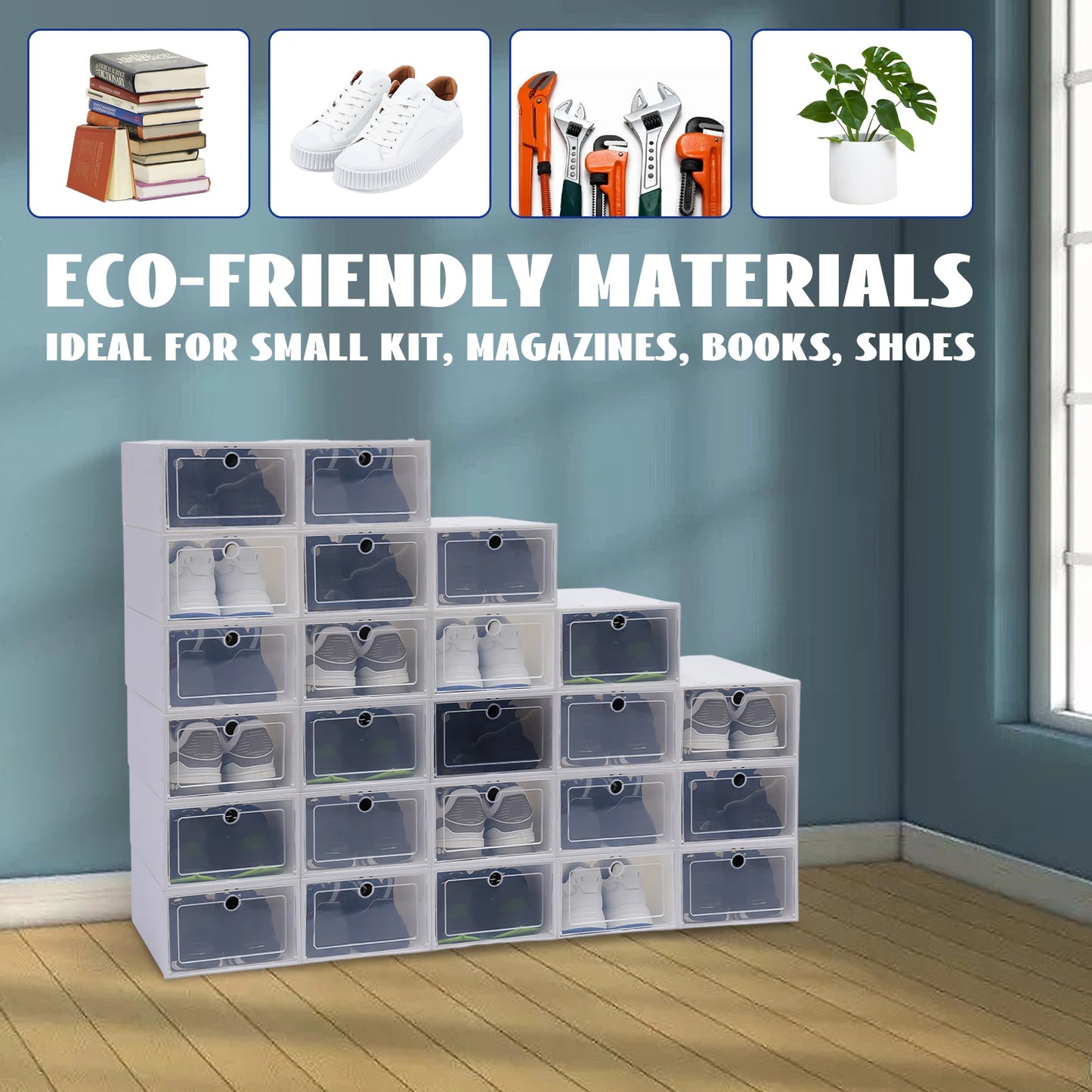 20pcs/24pcs Shoe Box Set Foldable Storage Plastic Clear Home Organizer Shoe Rack Stack Cabinet rangement chaussures