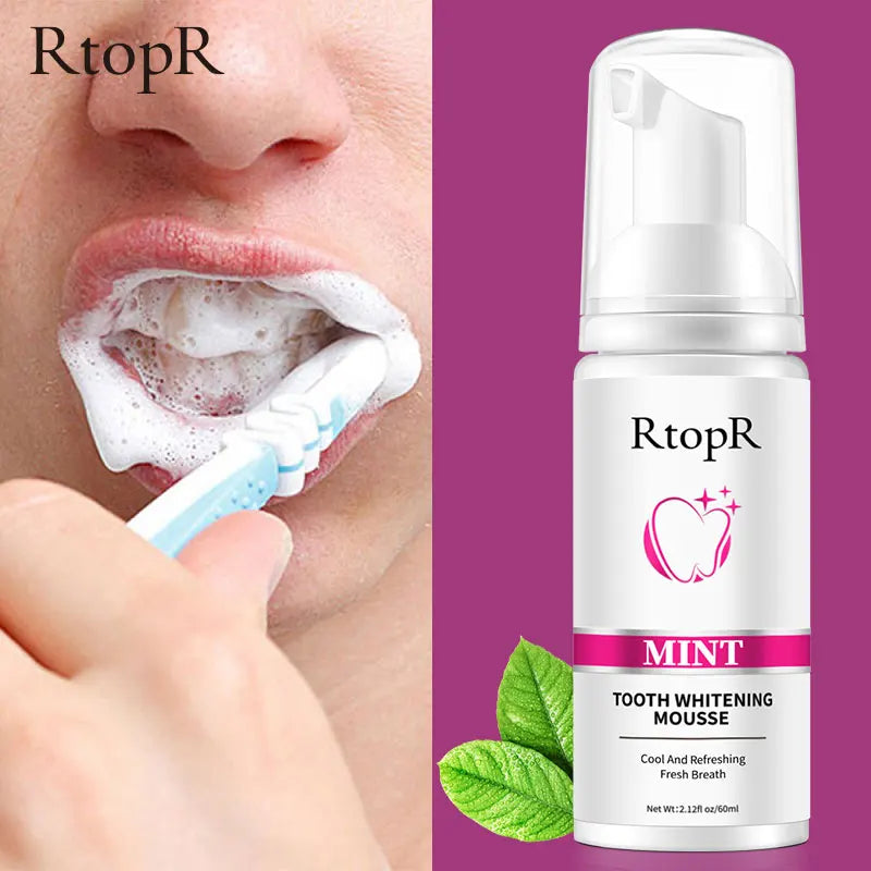 RtopR Teeth Cleansing Whitening Mousse Removes Stains Teeth Whitening Oral Hygiene Mousse Toothpaste Whitening and Staining 60ml