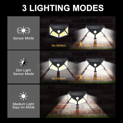 Z30 4sides100LED 3 modes glow PIR motion sensor solar wall light garden solar energy lamp always on at night outdoor street lamp