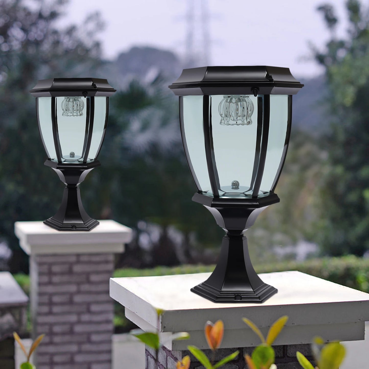 Outdoor Solar Powered LED Light Pillar Light Post Lamp Garden Yard Fence Lantern 2-Pack Solar LED Post Light Lamp Yard Driveway