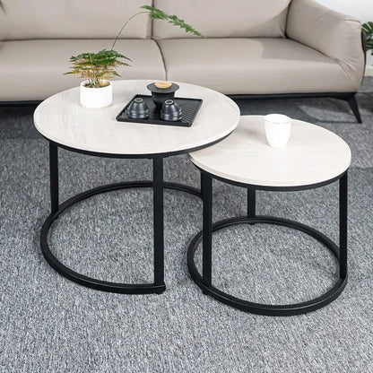 Miereirl Round Nesting Coffee Table Circle Accent Tables for Small Spaces Side End Set of 2 Living Room Balcony Office