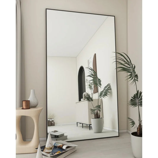 Koonmi Large Mirror Full Length 34"x76", Floor Body Mirror with Stand, Metal Frame Wall-Mounted Vanity Mirror, Hanging Leaning o