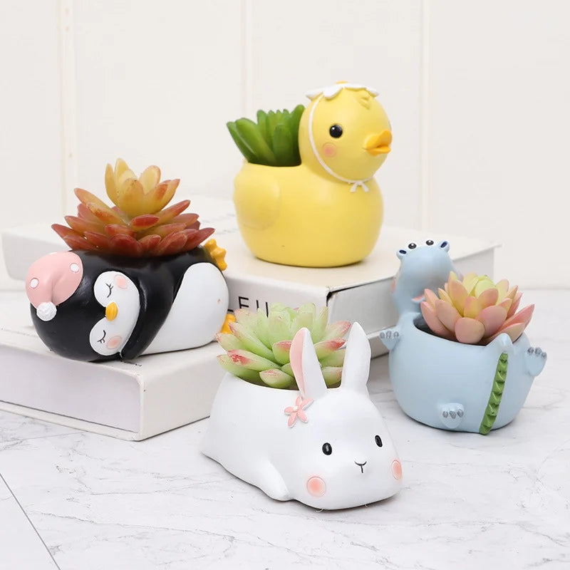 Cartoon Animal Succulent Flower Pot Cute Rabbit Duck Shape Flowerpot Garden Planting Pot Desktop Ornaments Garden Planter