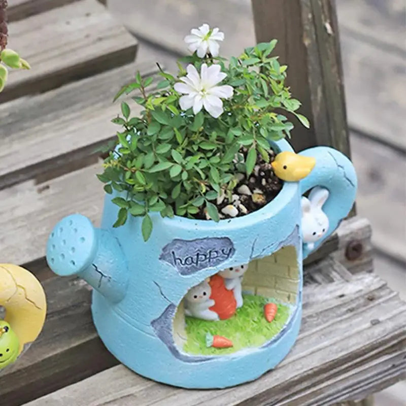 Adorable Resin Cute Animal Flowerpot Cartoon Animal Watering Pot Shaped Succulent Flower Pot Tabletop Ornaments For Home Decor