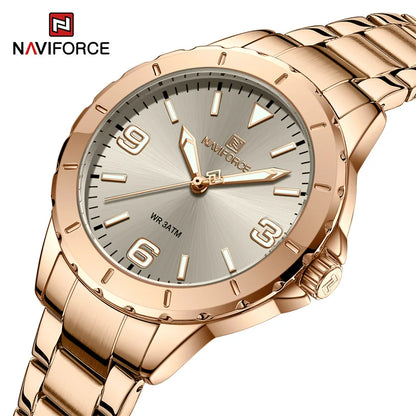 NAVIFORCE Fashion Women Wrist Watch Stainless steel Dress Quartz Ladies Watch Waterproof Wild Girlfriends Watch Birthday Gift