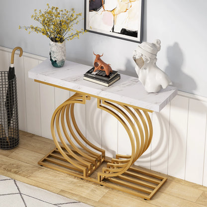 Tribesigns Modern Console Table with Gold Base，40 inch Geometric Entryway Sofa Table Narrow Long