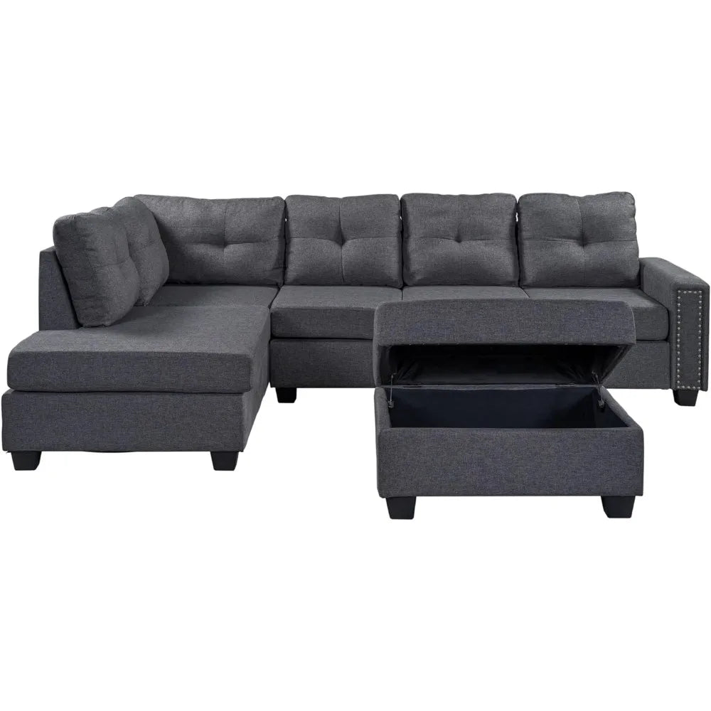 Sectional, L Shape Modular Storage Ottoman & Chaise, Comfy Oversized Corner Sofa Cup Holder,Fabric Living Room Furniture Couch