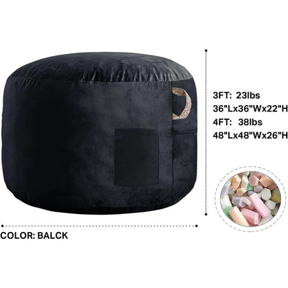 Bean Bag Sofa Living Room Sofas 3 FT Beanbags Chair Black Large Bean Bag Sofa With Soft Dutch Velvet Cover Furniture Single Lazy