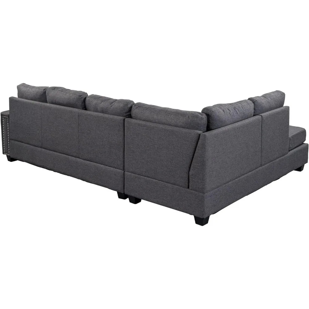 Sectional, L Shape Modular Storage Ottoman & Chaise, Comfy Oversized Corner Sofa Cup Holder,Fabric Living Room Furniture Couch