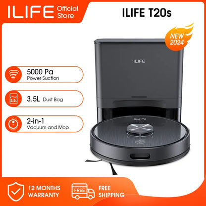 ILIFE T20S LDS Robot Vacuum Cleaner,5000 Pa,Auto Empty Dock 60 Days Hands off Cleaning Vacuum And Mopping Wet / Dry Sweeping