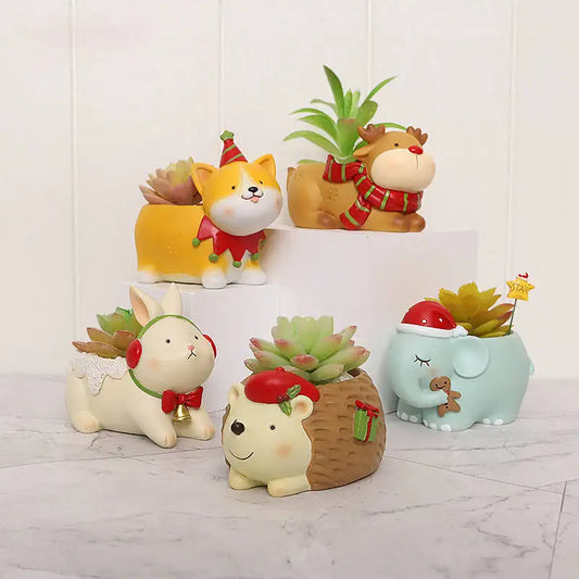 New Cartoon Resin Flower Pot Cute Elk Rabbit Animal Shape Succulent Flower Pot Home Gardening Succulent Planter Potted Plant Pot