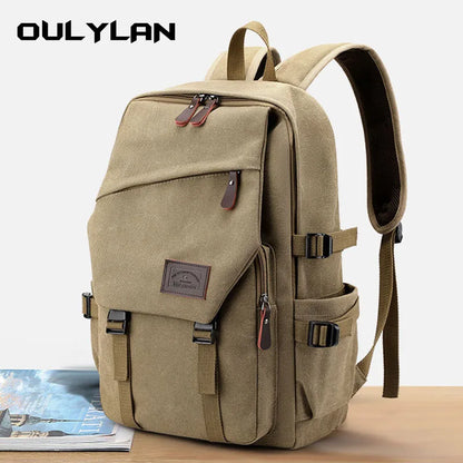 Mountaineering Male Luggage Man Backpack Travel 15.6 inch Large Capacity Rucksack Bag Canvas Bucket Shoulder Bags for Boys Men B