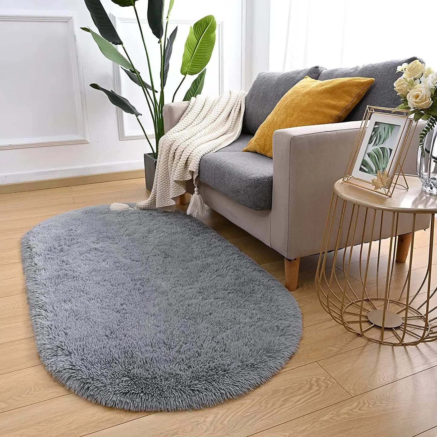 NOAHAS Oval Plush Carpet Soft Shaggy Rug for Kids Children Bedroom Living Room Furry Non-slip Bedroom Mats Home Decoration