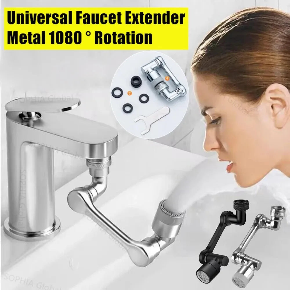 Stainless Steel 1080 Universal Rotation Faucet Robotic Arm Metal Swivel Extension Faucet Aerator Kitchen Sink Tap Splash Nozzle