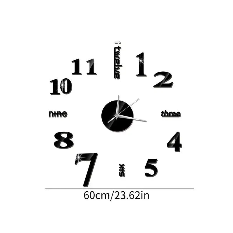 Large DIY Wall Clock Modern 3D Wall Clock With Mirror Numbers Stickers For Home Decorations Office Decorations