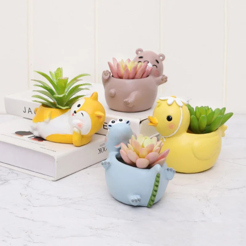 Cartoon Animal Succulent Flower Pot Cute Rabbit Duck Shape Flowerpot Garden Planting Pot Desktop Ornaments Garden Planter