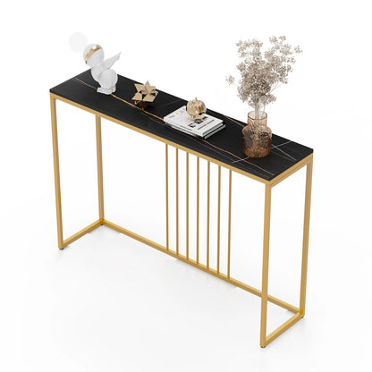 47.2" Extra Long Console Table Sintered Top Gold Metal Leg Sofa Table for Hallway Entryway