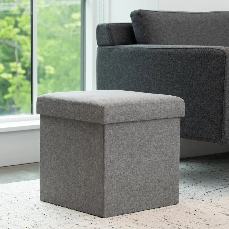 Small Folding Storage Ottoman, Foot Rest Stool, Cube Footrest,for Living Room, Bedroom, Home Office, Dorm, Light Gray