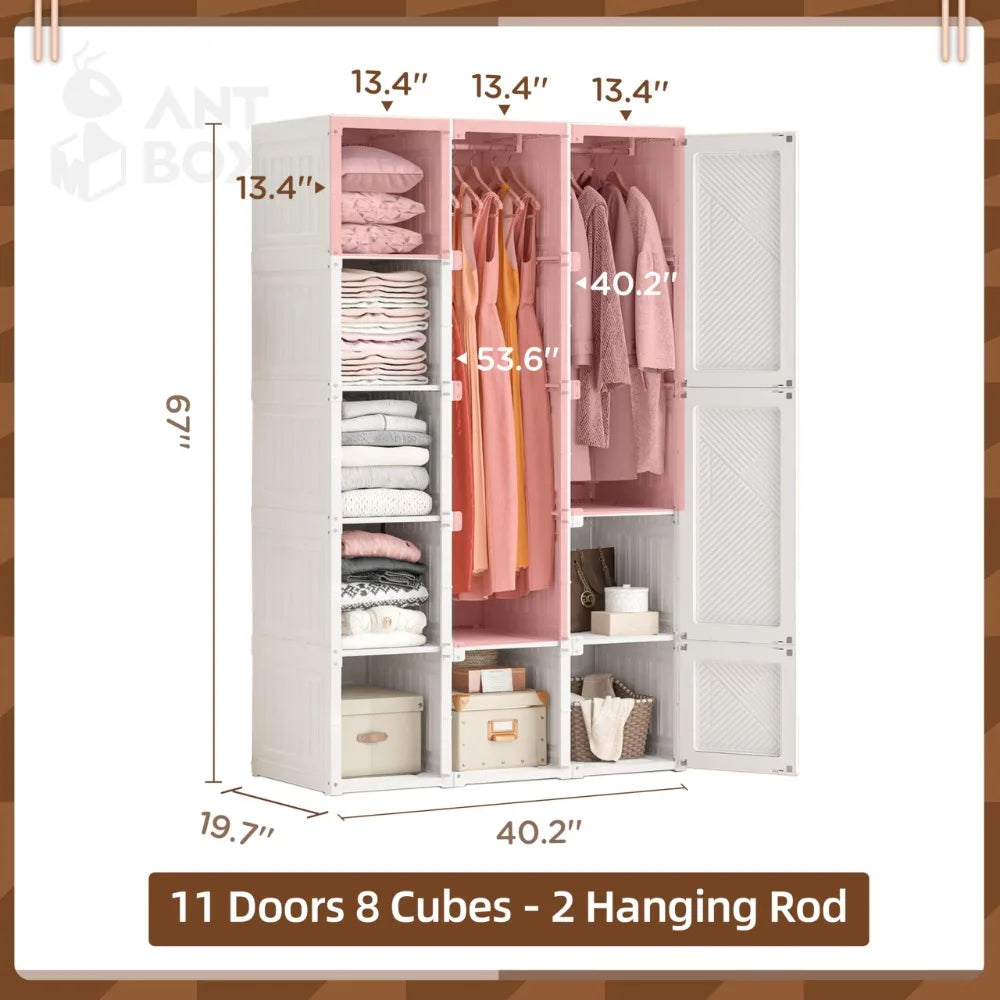 Portable Wardrobe Closet Storage Organizer for Clothes,Folding All-in-one Plastic Wardrobe with Magnetic Door and Easy Assembly