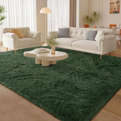 Large Soft Deep-Green Rugs for Bedroom, Fluffy Carpets, Indoor Modern Plush Area Rugs for Living Room Kids Girls Room